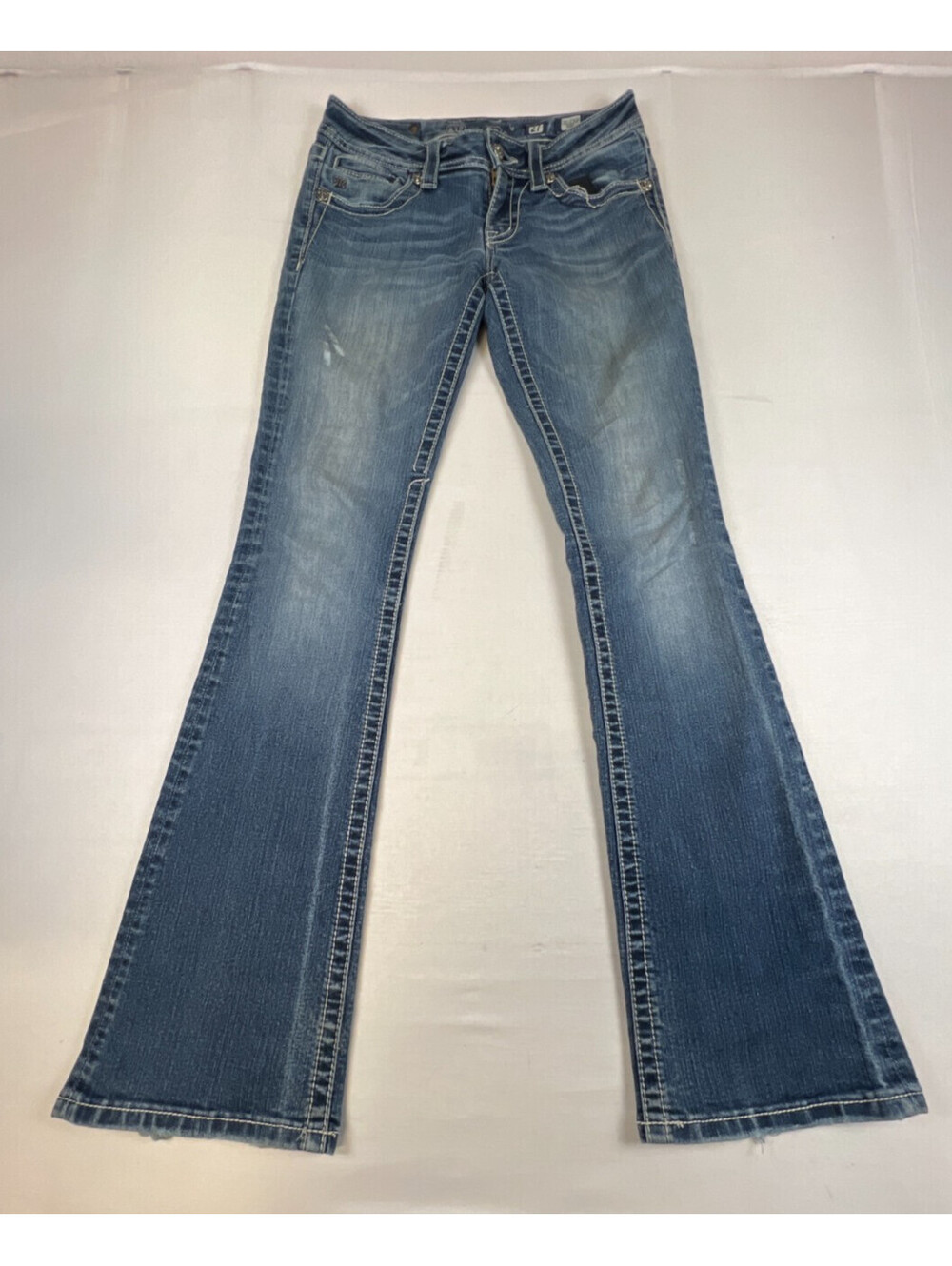 Miss Me Women 27 Embroidered Wing Cross Bootcut Jeans Blue Denim Mid Rise